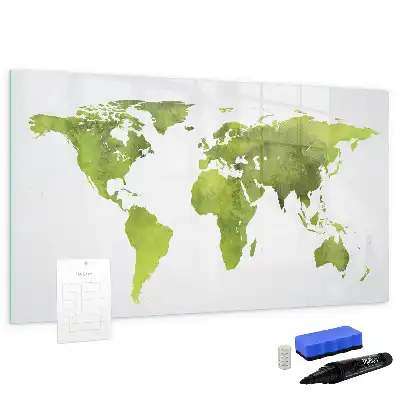 Quadro magnético para desenho estampa de mapa-múndi em aquarela