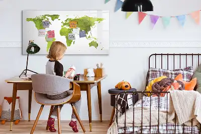 Quadro magnético para desenho estampa de mapa-múndi em aquarela