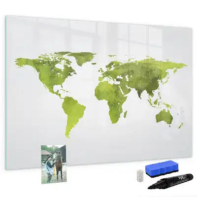 Quadro magnético para desenho estampa de mapa-múndi em aquarela