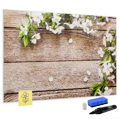 Quadro magnético para desenhar com estampa de flores na madeira