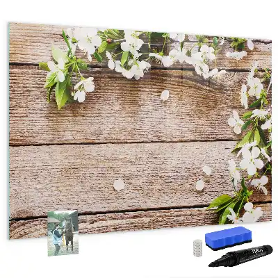 Quadro magnético para desenhar com estampa de flores na madeira