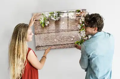 Quadro magnético para desenhar com estampa de flores na madeira