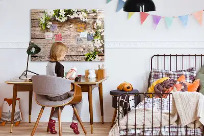 Quadro magnético para desenhar com estampa de flores na madeira