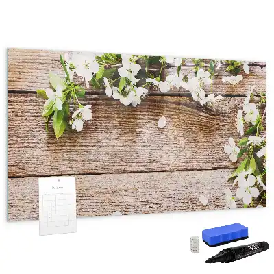 Quadro magnético para desenhar com estampa de flores na madeira