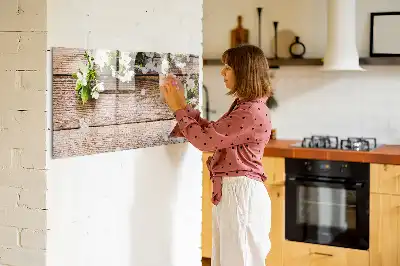 Quadro magnético para desenhar com estampa de flores na madeira