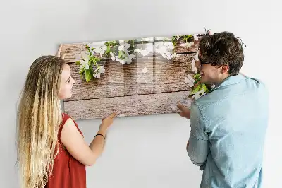 Quadro magnético para desenhar com estampa de flores na madeira