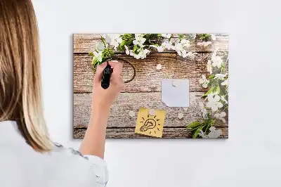 Quadro magnético para desenhar com estampa de flores na madeira