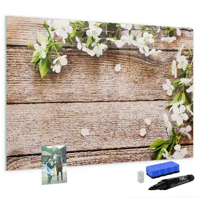 Quadro magnético para desenhar com estampa de flores na madeira