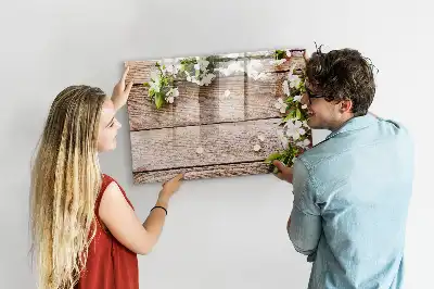 Quadro magnético para desenhar com estampa de flores na madeira