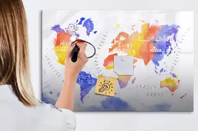 Quadro magnético para desenhar estampa de mapa-múndi em aquarela