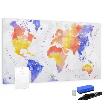 Quadro magnético para desenhar estampa de mapa-múndi em aquarela