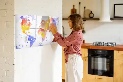 Quadro magnético para desenhar estampa de mapa-múndi em aquarela