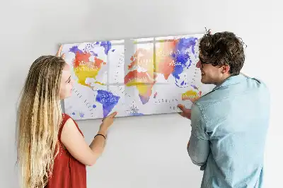Quadro magnético para desenhar estampa de mapa-múndi em aquarela