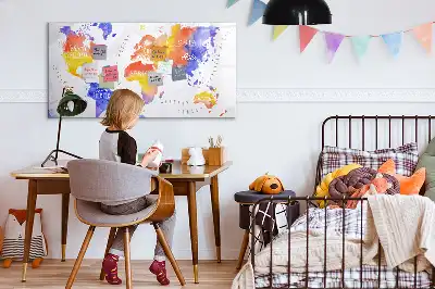 Quadro magnético para desenhar estampa de mapa-múndi em aquarela