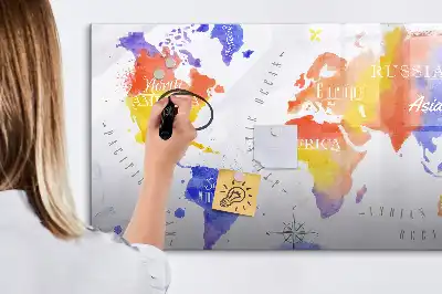 Quadro magnético para desenhar estampa de mapa-múndi em aquarela