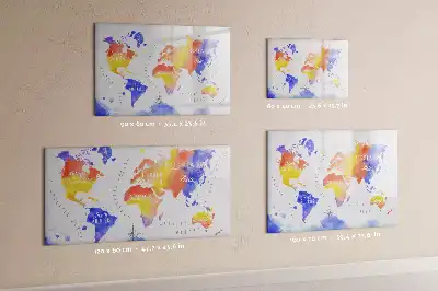 Quadro magnético para desenhar estampa de mapa-múndi em aquarela