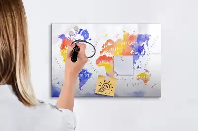 Quadro magnético para desenhar estampa de mapa-múndi em aquarela