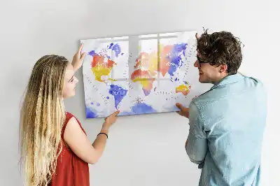 Quadro magnético para desenhar estampa de mapa-múndi em aquarela