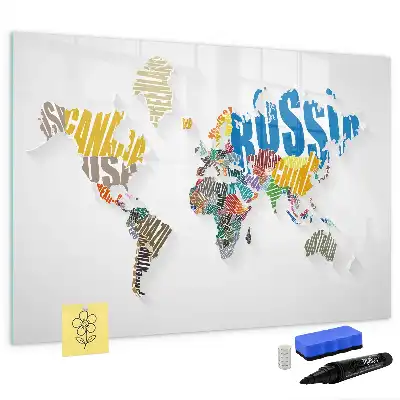 Quadro magnético para escrever estampa de mapa-múndi de texto