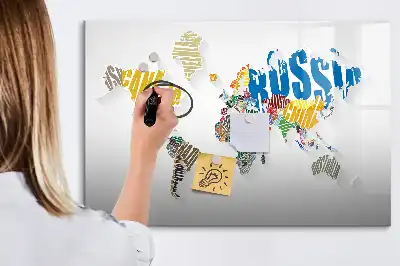 Quadro magnético para escrever estampa de mapa-múndi de texto