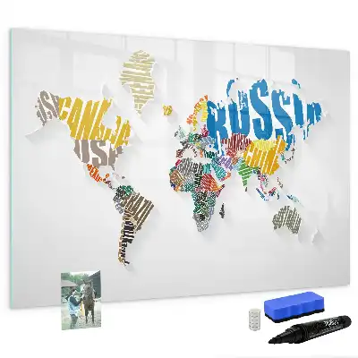 Quadro magnético para escrever estampa de mapa-múndi de texto