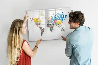 Quadro magnético para escrever estampa de mapa-múndi de texto