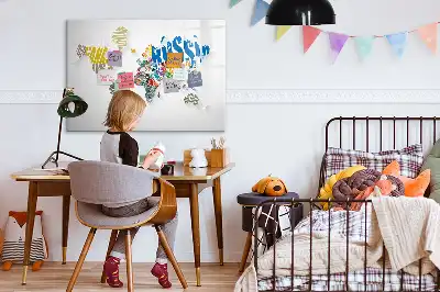 Quadro magnético para escrever estampa de mapa-múndi de texto