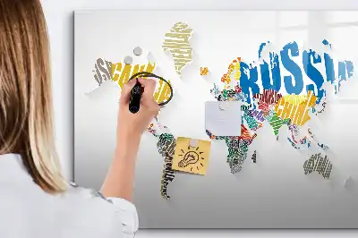 Quadro magnético para escrever estampa de mapa-múndi de texto