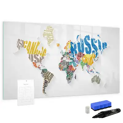 Quadro magnético para escrever estampa de mapa-múndi de texto