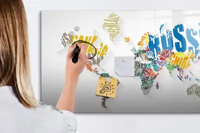 Quadro magnético para escrever estampa de mapa-múndi de texto