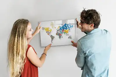 Quadro magnético para escrever estampa de mapa-múndi de texto