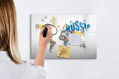 Quadro magnético para escrever estampa de mapa-múndi de texto