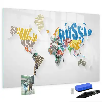 Quadro magnético para escrever estampa de mapa-múndi de texto