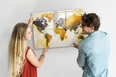 Quadro magnético para escrever com estampa de abstração de mapa-múndi