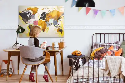 Quadro magnético para escrever com estampa de abstração de mapa-múndi