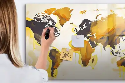 Quadro magnético para escrever com estampa de abstração de mapa-múndi