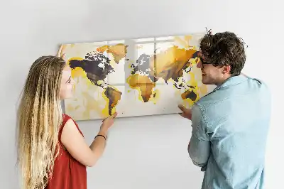 Quadro magnético para escrever com estampa de abstração de mapa-múndi