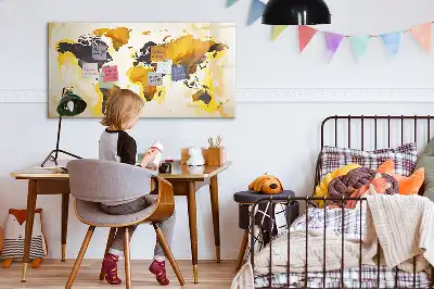 Quadro magnético para escrever com estampa de abstração de mapa-múndi