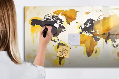 Quadro magnético para escrever com estampa de abstração de mapa-múndi