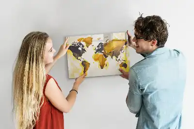 Quadro magnético para escrever com estampa de abstração de mapa-múndi