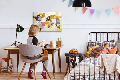 Quadro magnético para escrever com estampa de abstração de mapa-múndi