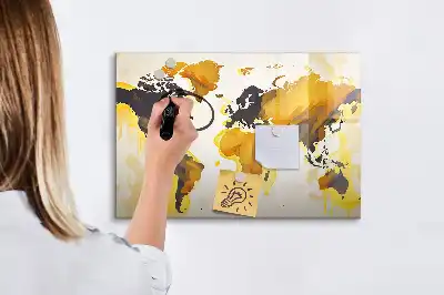 Quadro magnético para escrever com estampa de abstração de mapa-múndi