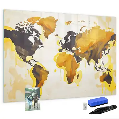 Quadro magnético para escrever com estampa de abstração de mapa-múndi