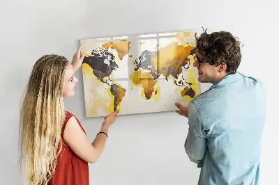 Quadro magnético para escrever com estampa de abstração de mapa-múndi