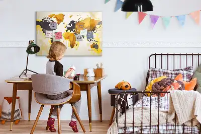 Quadro magnético para escrever com estampa de abstração de mapa-múndi
