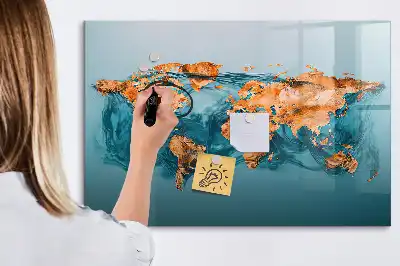 Quadro magnético para desenhar estampa de mapa-múndi abstrato