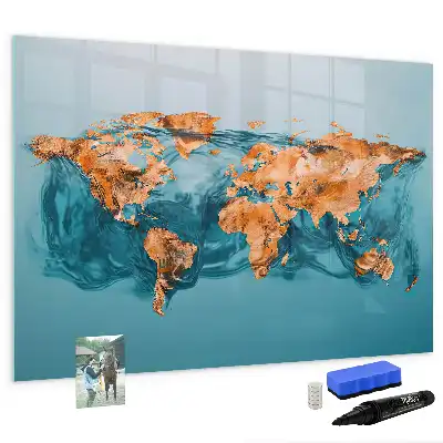 Quadro magnético para desenhar estampa de mapa-múndi abstrato