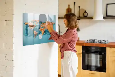 Quadro magnético para desenhar estampa de mapa-múndi abstrato
