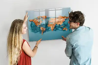 Quadro magnético para desenhar estampa de mapa-múndi abstrato