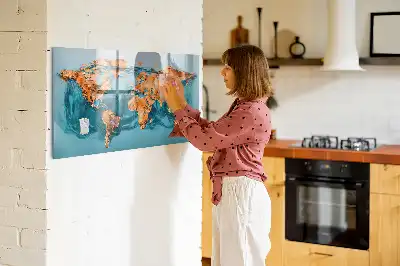 Quadro magnético para desenhar estampa de mapa-múndi abstrato